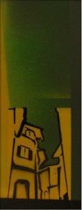 Spray paint stencil on ply, Italian street scape